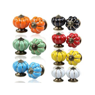 China Rural Ceramic Pumpkin Wardrobe Drawer Pull Handle Office Pastoral Modern Knob for sale