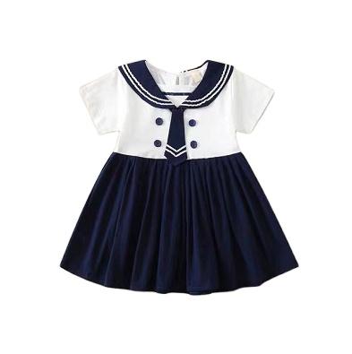 China Breathable Elegant Appearance Kids Suits Two Piece Kids White And Navy Pleated Skirt for sale