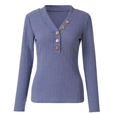 China Factory Direct Supply Breathable Women's Long Sleeves Knitted Ladies V-Neck Blouse for sale