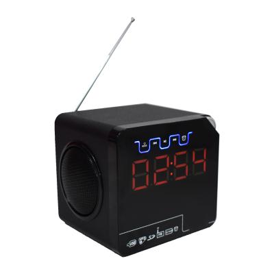 China No Clock 2022 Trend High Quality Mini Cube BT LED Alarm Clock Wooden Bluetooth Stereo Portable Wireless Speaker for sale