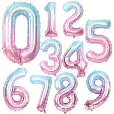 China Digital new 40 inch version of the number 0-9 starry blue children's number 0-9 gradient pink sky film aluminum balloon birthday starry layout for sale