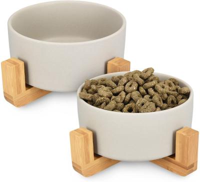 China Viable Good Quality Ceramic Dog and Cat Bowls With Wood Stand 400ML for sale