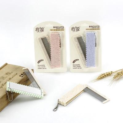 China Eco-Friendly Wheat Straw Small Folding Plastic Stainless Steel Easy Hair Comb With Mirror for sale