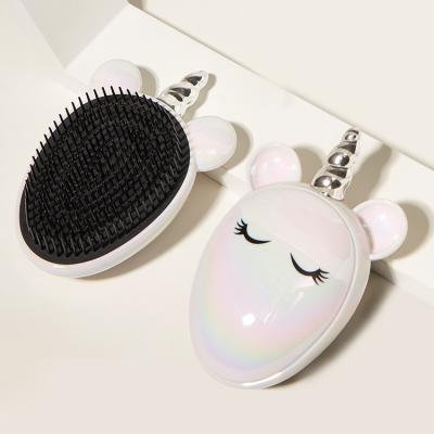 China Waterproof Cute Kids Child Egg Shape Glitter Mini Hair Comb Girls Unicorn Hair Brush Girl for sale