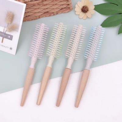 China Waterproof Reusable Handle Straw Round Wood Pointed Tail Wheat Bristle Nylon Eco Hairbrush for sale