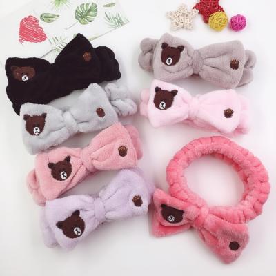 China Lovely Embroidery Butterfly Soft Plush Bear Shape Elastic Bathroom Spa Headband for sale