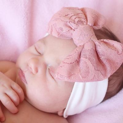 China Eco-friendly Newborn Ribbon Hair Band Toddler Lace Bow Baby Headband Elastic Baby Girl Headband for sale