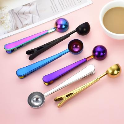 China Viable Pink Stainless Coffee Gold Scoop Tea Milk Powder Measuring Spoon Tee With Clip for sale