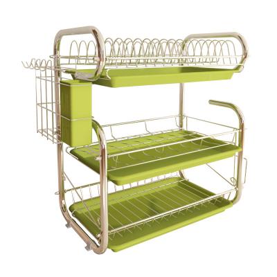 China Sustainable Kitchen Accessories Stainless Steel Kitchen Drainer Dish Drying Rack 3 Layers for sale