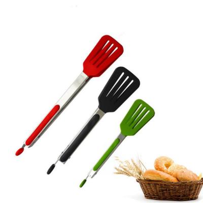 China Eco Friendly Heat Resistance BBQ Grill Silicone Spatula Tongs with Stainless Steel Handle for sale