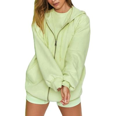 China Anti-Wrinkle 100% Longer Full Cotton Oversized Sports Zip Up Hoodie For Women for sale