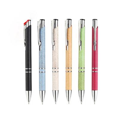 China Colorful Custom Recycled Eco-Friendly Tip Pen With Cheap Price Trade Show Promotional Logo Wheat Straw Ball Pen for sale