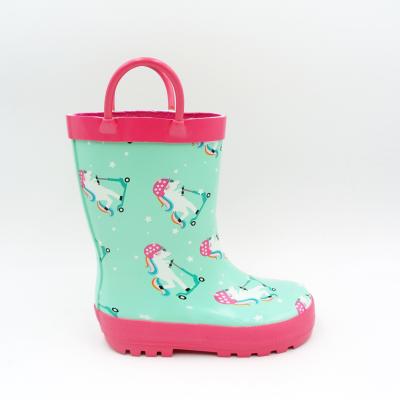 China Baby Girl Waterproof Unicorn Printing Rubber Boots for sale