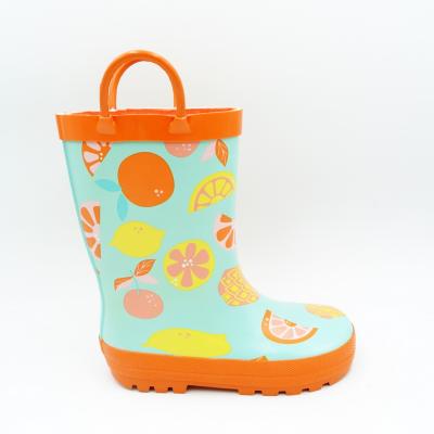 China Fruit Print Waterproof Orange Child Rubber Boots for sale