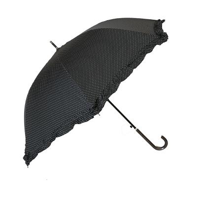 China Straight Umbrella Promotional Gifts Wave Dot Lace Edge Ladies Fashion Umbrella for sale