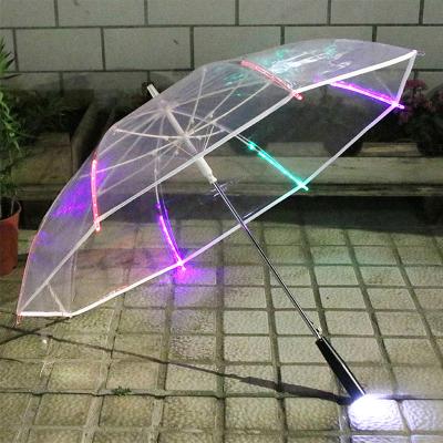 China Automatic Stretch Straight PVC Led Lightweight POE Umbrella Rainy Day Night Clear Transparent Umbrellas For Kids for sale