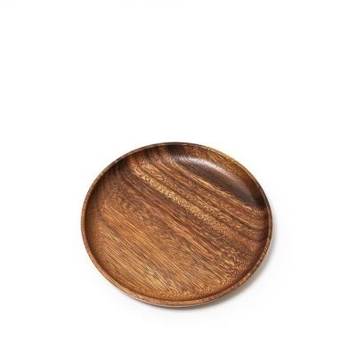 China Large Small Sustainable Round Oak Acacia Wood African Restaurants Flat Desk Calls Teak Sushi Food Dinner Dish Tray Wooden Dishes For Food for sale