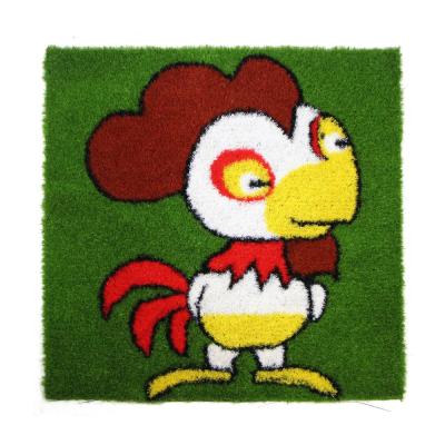 China Art Decor Cartoon Rooster Shape Lawn Synthetic Grass Color Artificial Turf For Multi Purpose for sale