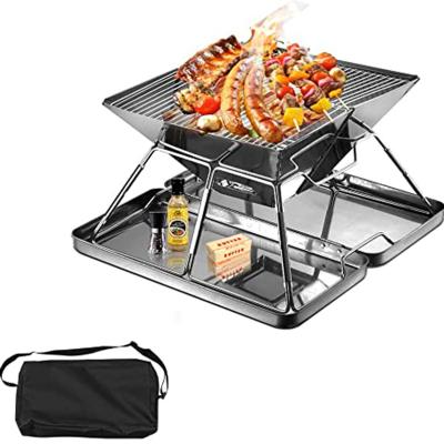 China Camping BBQ Folding Folding Grill Set Portable Stainless Steel Picnic BBQ Mini Pit Folding Grill For Camping BBQ Grill Stove 304 for sale