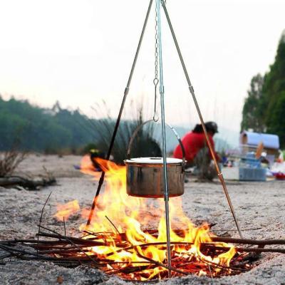 China Campfire Cooking Picnic Camping Fire Tripod Triangle Support Portable Outdoor Stainless Steel Hanging Hook Cookware Cooking Pot Frame Tool for sale