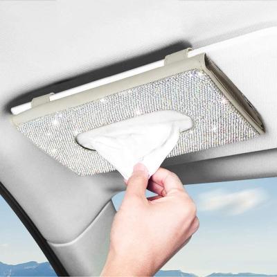 China Universal Car Cloth Holder Cute Bling Car Accessories For Women Sun Visor Glitter Leather Briefcase Hanging Stuff With Crystal Diamonds for sale