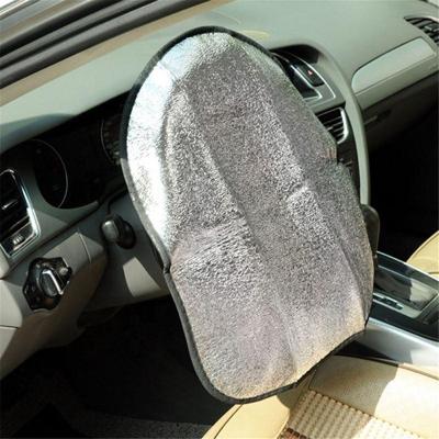 China Car Interior Dual Temperatures Aluminum Foil UV Lowering Thicken Car Steering Wheel Cover Sun Shade Cover Sunshade for sale