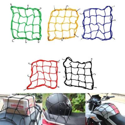 China 30x30cm Universal 6 Hooks Bungee Cargo Net Motorbike Motorcycle Rubber Helmet Hold Down Luggage Mesh Storage Organizer Fuel Tank Net for sale