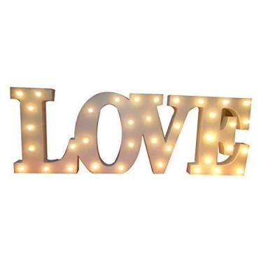 China Handmade Batteries Powered Decorative Wooden Wedding Light LED Love Letters for sale