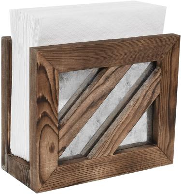 China Handmade Farmhouse Wooden Napkin Holder Galvanized Rustic Wooden Napkin Holder For Tables Kitchen for sale