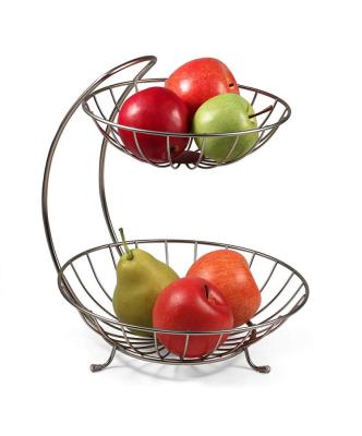 China High Quality Countertop Decorative Gold 2 Tier Metal Fruit Basket Bowl Holder Viable for sale