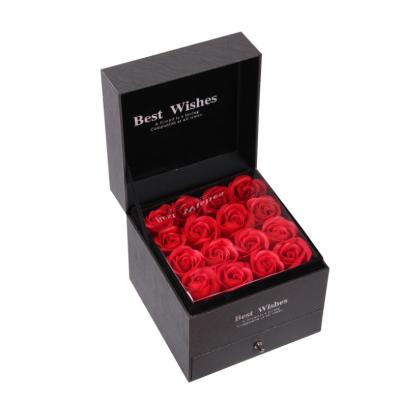 China Recycled Materials Black Wholesale Gift Packaging Cool 9 Flower Jewelry Necklace Preserved FlowerBox With Drawer for sale