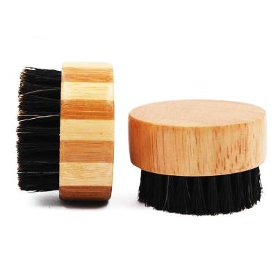 China Custom Made MINI LOGO 100% Factory Look Fashionable Mold Injection Natural Wooden Boars Stiffen Wooden Round Men Shaving Beard Brush for sale