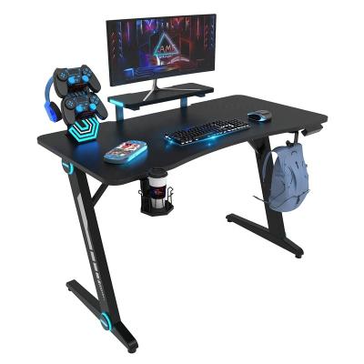 China Other RGB LED Light Computer Gaming Desk, Z Shaped Gaming Table with Earphone Hook and Cup Holder Handle Stand, Monitor Stand for sale