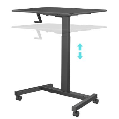 China Adjustable Laptop Sit Stand Desk with Wheels, Height Adjustable Manual Rolling Mobile Coffee Table Standing Laptop Desk Cart for sale