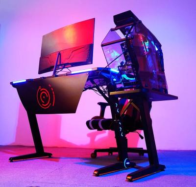 China Sillas (Height)Adjustable Mesa Gamer Led PC Computer Gaming Desk With RGB LED Lighting Cup Earphone Stand for sale