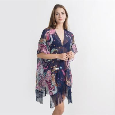 China Beach Summer Chiffon Cardigan Women Kimono Anti-UV Floral Cardigan for sale