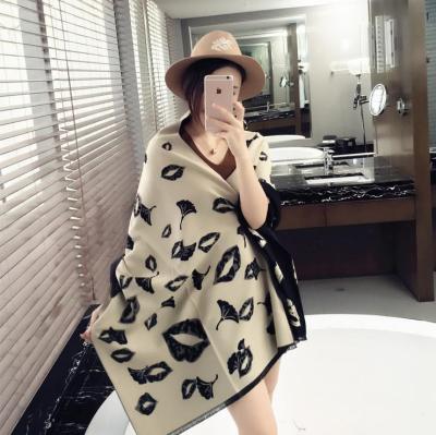 China Fashion Soft Smooth Feeling Women's Autumn Winter Pashmina Lip Print Scarf Two Tone Scarves for sale