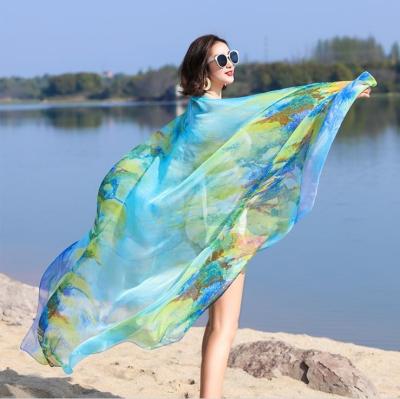 China Printed Beach Shawl Chiffon Crepe Print Beach Scarf Shawl Printing Malaysia Chiffon Bubble Printed Beach Shawl For Women for sale