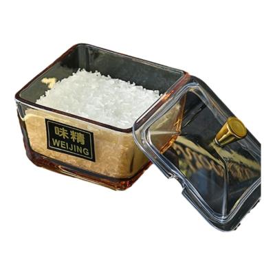 China European Durable Glass Rack Knife Seasoning Jar Set Square Glass Spice Jar With Sticker for sale