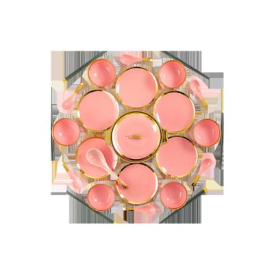 China European Fine Reactive Round Modern Dinnerware Round Reactive Pink Luster Novelty Quality Quality Ceramic Dinnerware Sets for sale