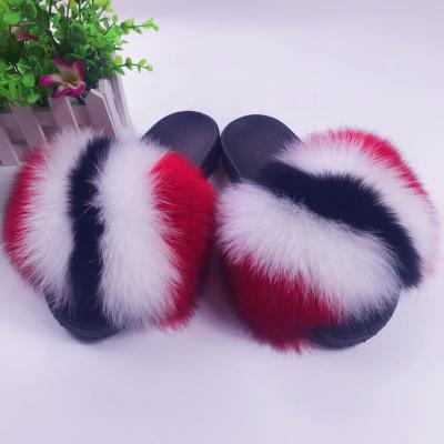 China Fashion Trend Fur Flip Flop Slippers Kids Fox Fur Slides Professional Fur Slippers Fluffy Fox Slippers for sale