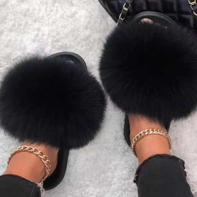 China Around 2022 Wholesale New Design Real Fur Slide Fox Fur Slippers For Women for sale