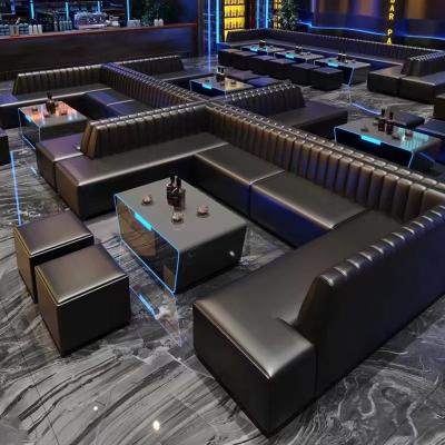 China 2023 Modern Lavish Furniture L Shape Sofa Seating Nightclub Sofa Black Luxury Club Seating Booth for sale