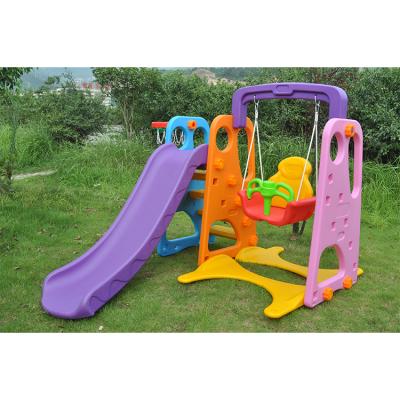 China Easy To Install Plastic Kids Playground Swing And Slide Set Kids Slide Set And Swing Basket for sale