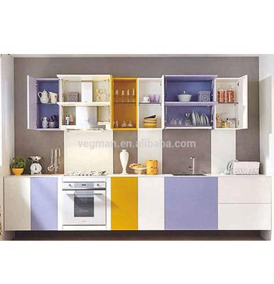 China Weather proof design small kitchens and kitchen furniture used coloful door panel for sale