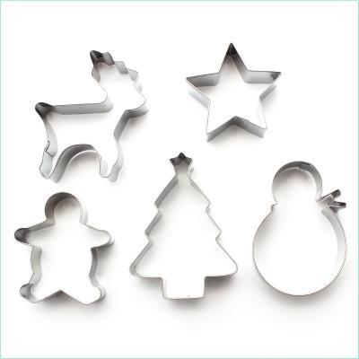 China 5Pcs/set Food Grade Stainless Steel DIY Cookie Cutter Viable Custom Christmas Tree Deer Shapes Cookie Molds for sale