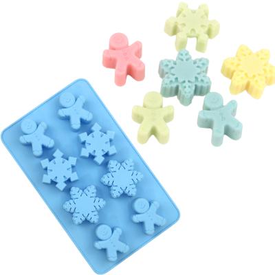 China Blue Christmas 8 Hole Silicone Cake Mold DIY Gingerbread Man Cookie Chocolate Mold Candle Baking Mold Viable for sale