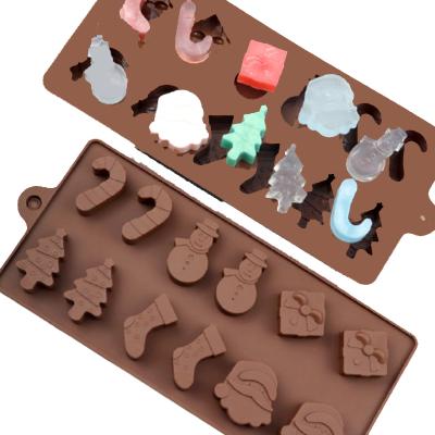 China Viable Christmas Silicone Cookie Cookies Cake Mold Santa Claus Tree Boot Gingerbread Man Chocolate Molds for sale