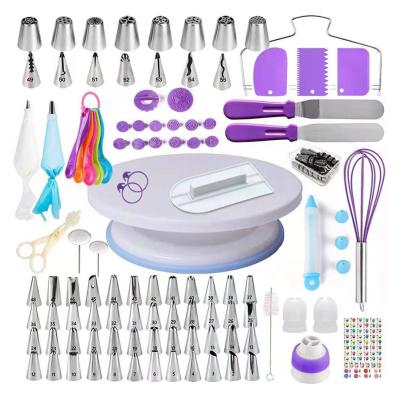 China Viable 137Pcs Cake Decorating Supplies Set Cake Stand Turntable Pastry Bag Spatula Piping Tips Cake Baking Tool Kit for sale