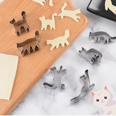 China Viable 6 PCS Set Cookie Cutter Cat Shape Biscuit Mold Stainless Steel Cake Mold Set For Baking for sale